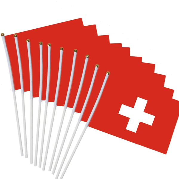 10x 14x21cm  Swiss flag hand waving flags with Plastic Flagpoles